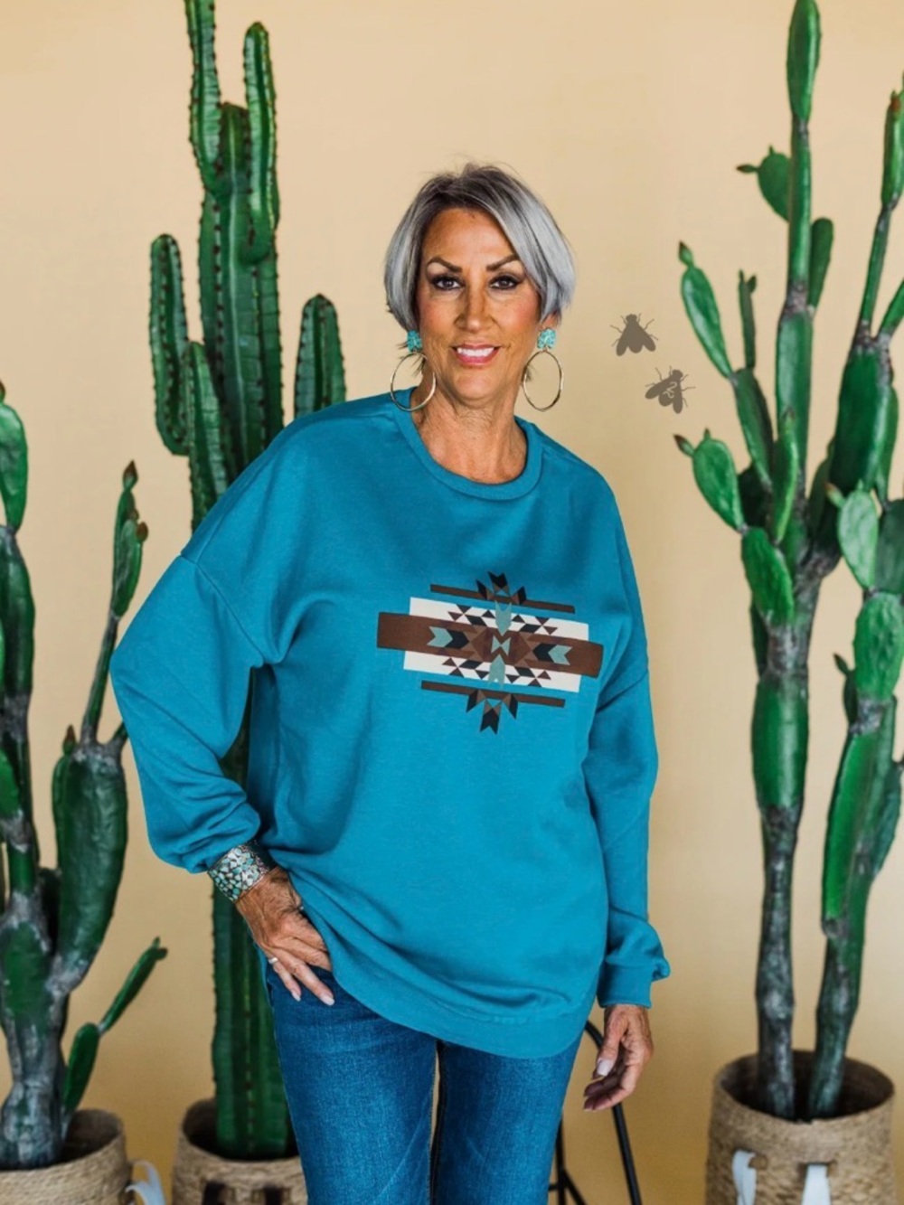 Two Fly The Rodeo Bound Teal Sweatshirt